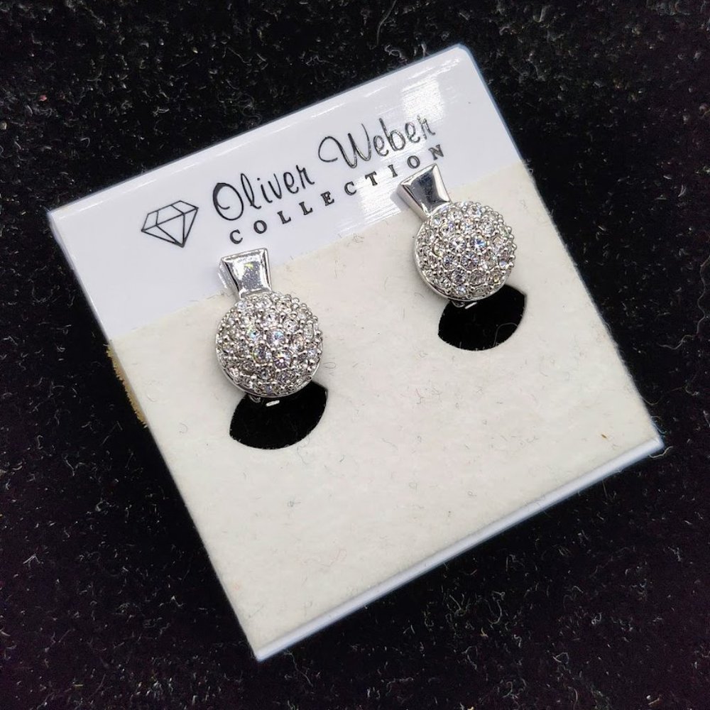 NWT Oliver Weber Collection with Swarovski Crystals Silver Tone Clip On Earrings